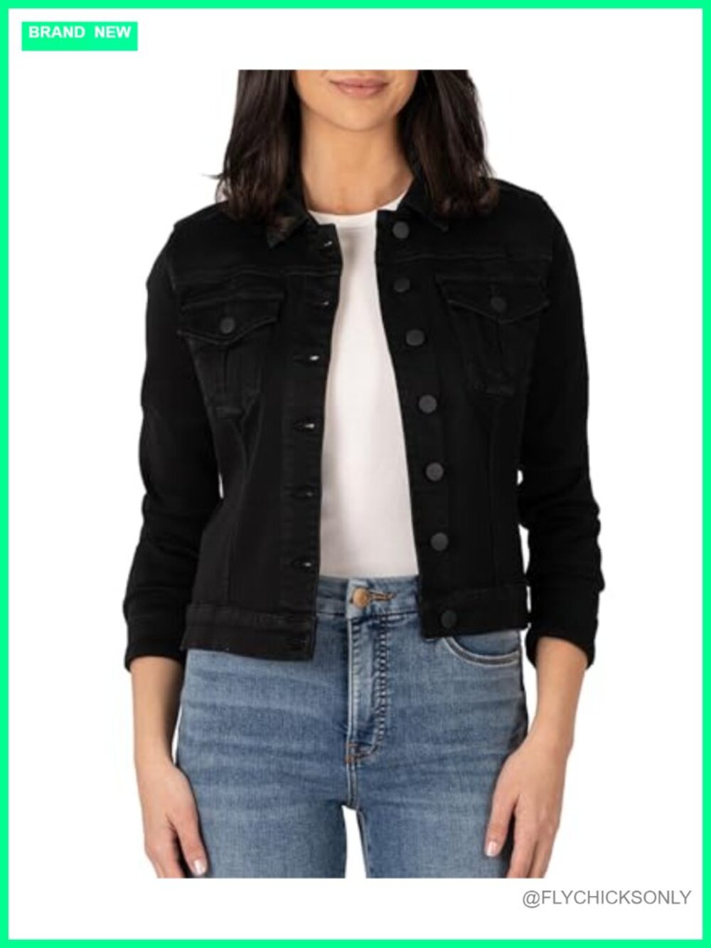 KUT from the Kloth Julia Crop Denim Jacket Frayed Hem Button Front